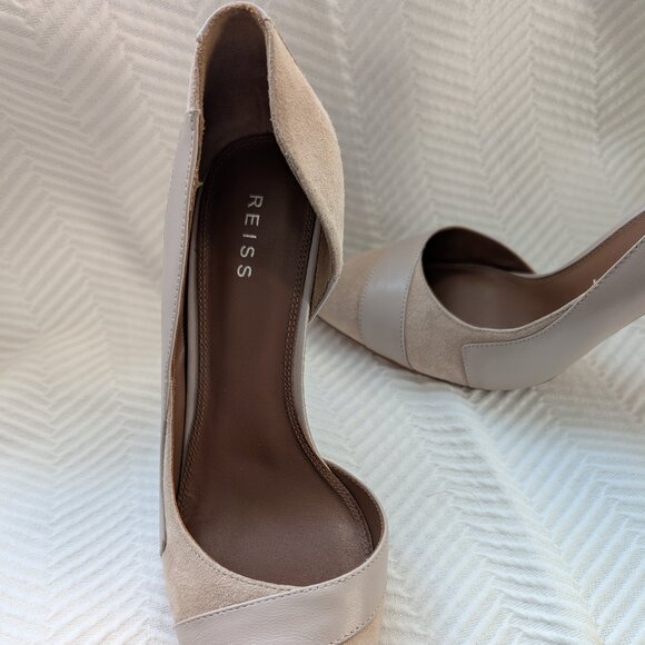 Reiss August Point Toe Court Shoes Leather & Suede Neutral Nude Size 40 Size 9.5 - Picture 4 of 8